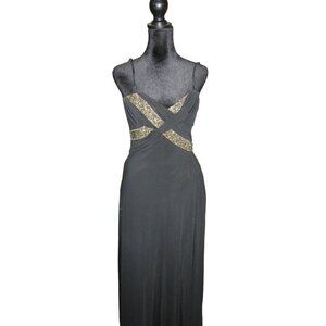David Meister Black Beaded Embellished Sleeveless Cocktail Dress size 4